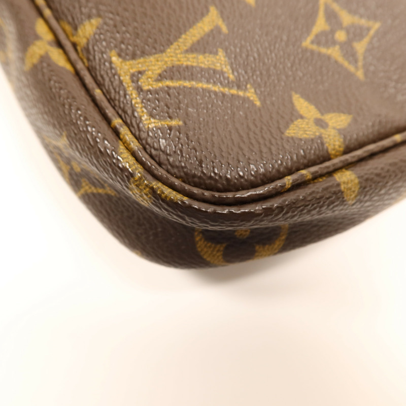 LOUIS VUITTON Monogram Pochette Accessoires金扣手挽袋棕色-12