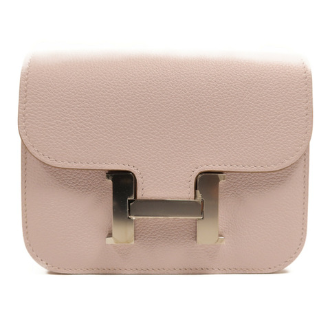 HERMES Evercolor皮革Constance Silm銀扣手拿包Rose Dragee