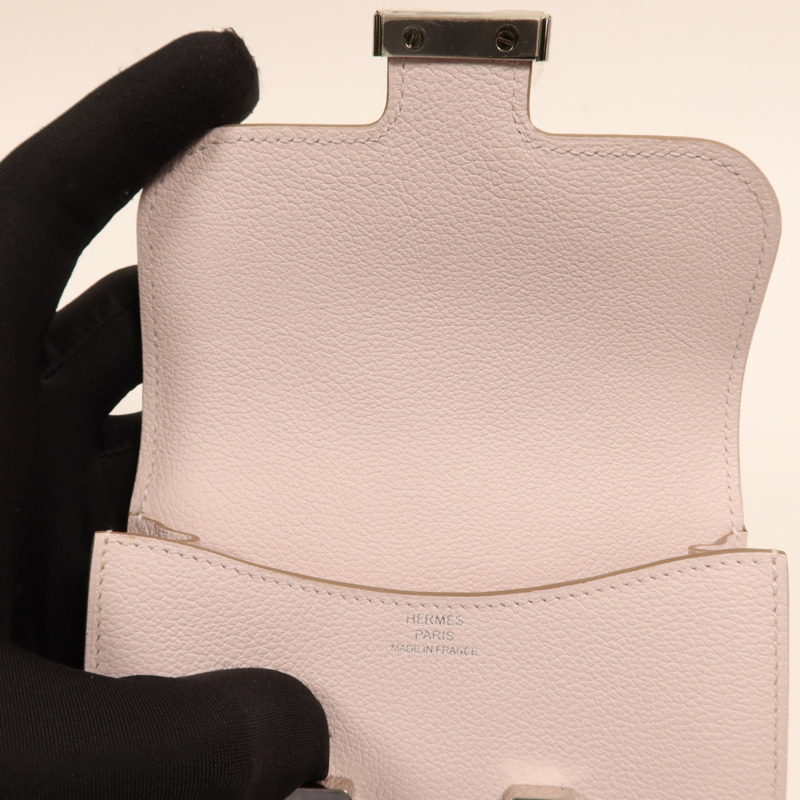 HERMES Evercolor皮革Constance Silm銀扣手拿包Rose Dragee-5