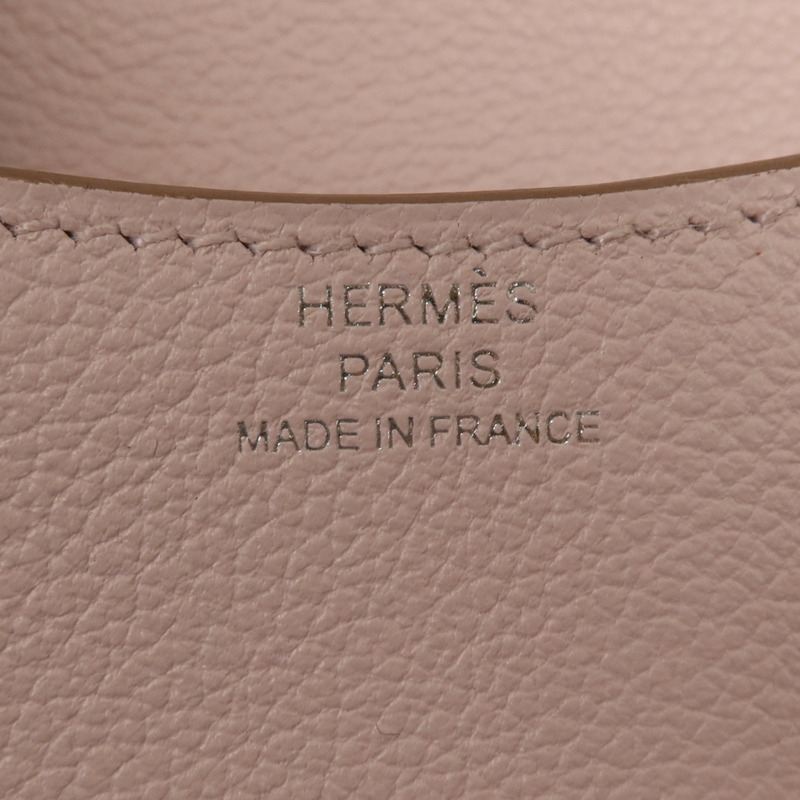 HERMES Evercolor皮革Constance Silm銀扣手拿包Rose Dragee-8