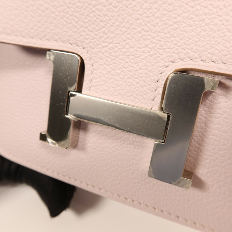 HERMES Evercolor皮革Constance Silm銀扣手拿包Rose Dragee-10