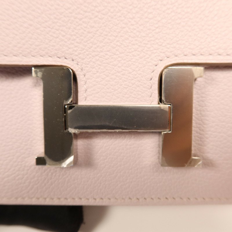 HERMES Evercolor皮革Constance Silm銀扣手拿包Rose Dragee-11