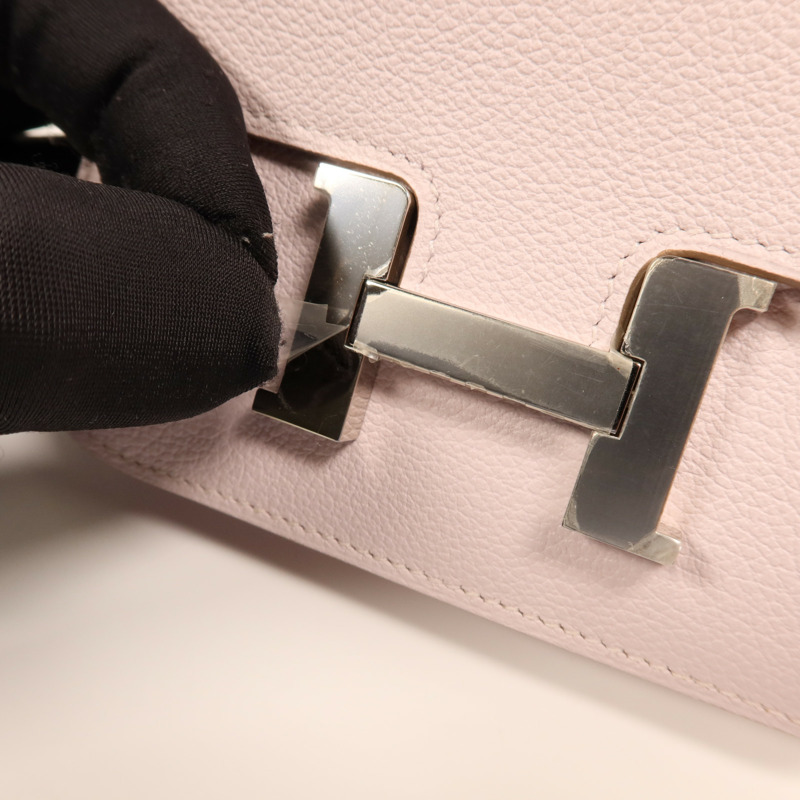 HERMES Evercolor皮革Constance Silm銀扣手拿包Rose Dragee-12