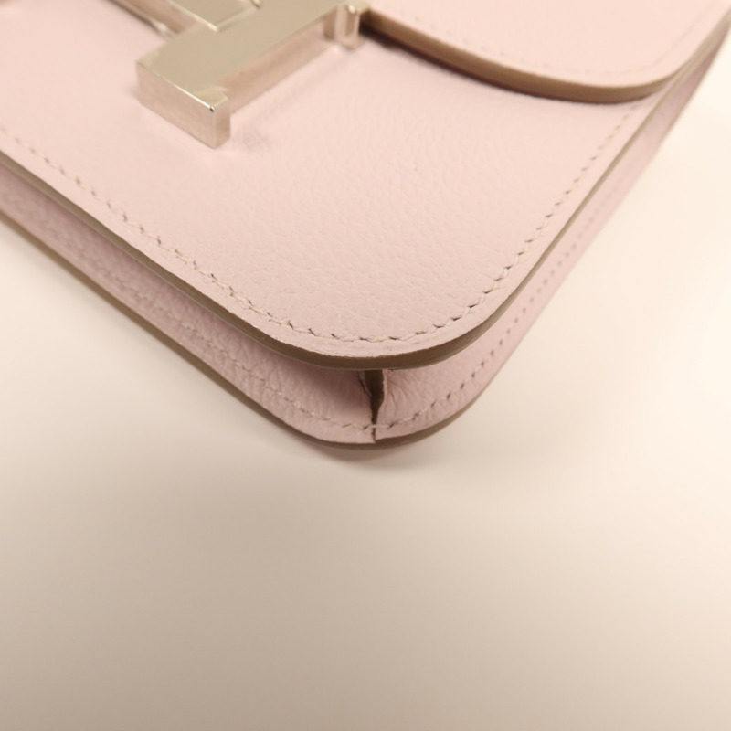 HERMES Evercolor皮革Constance Silm銀扣手拿包Rose Dragee-13