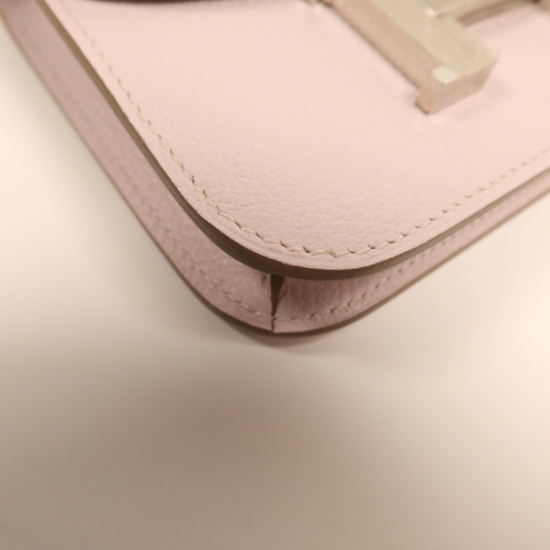 HERMES Evercolor皮革Constance Silm銀扣手拿包Rose Dragee-14