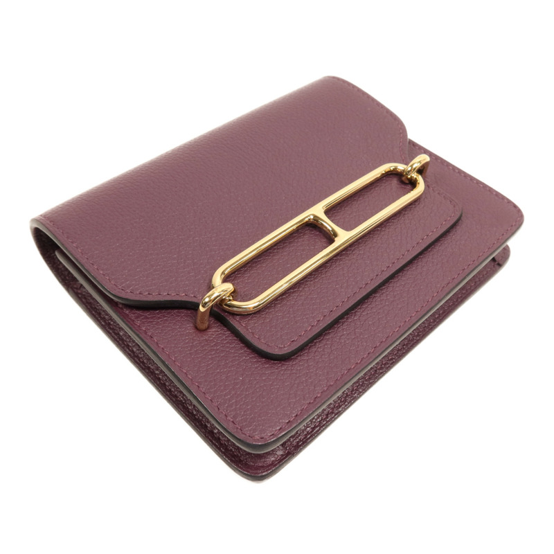HERMES Evercolour皮革Roulis Slim金扣手拿包Cassis-4