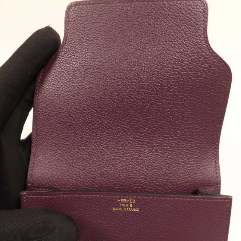HERMES Evercolour皮革Roulis Slim金扣手拿包Cassis-7