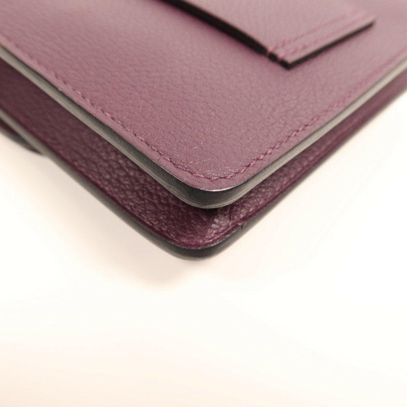 HERMES Evercolour皮革Roulis Slim金扣手拿包Cassis-15
