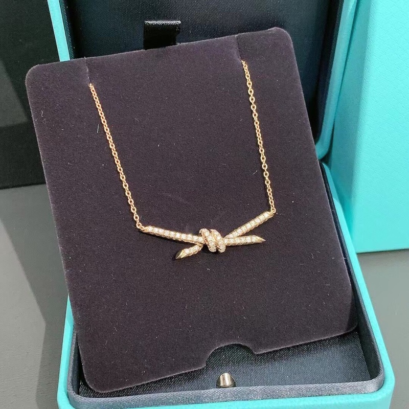 Tiffany knot玫瑰金滿鑽項鍊-1