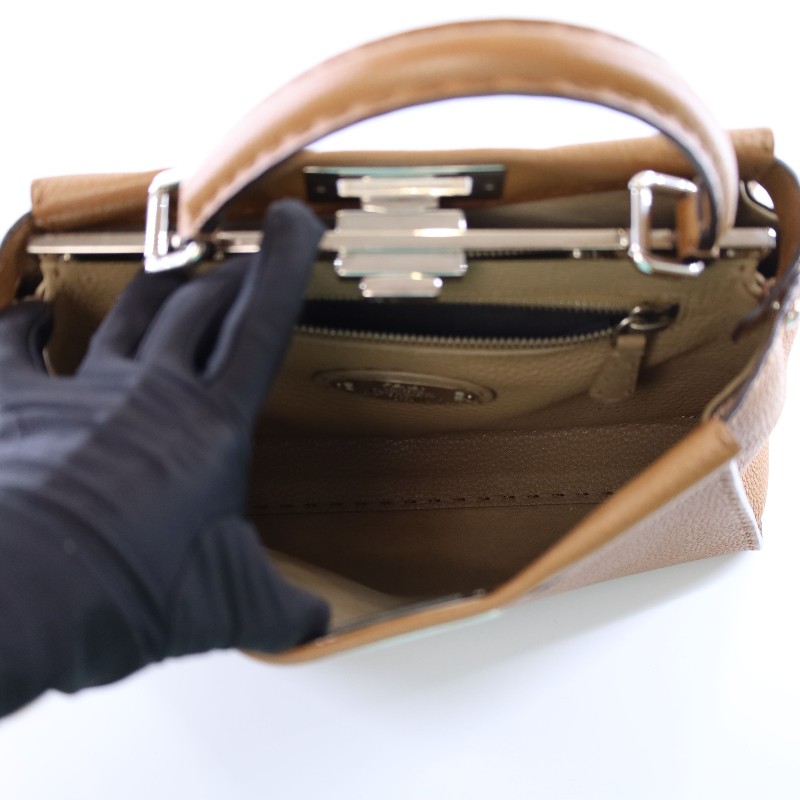 FENDI Peekaboo焦糖色銀扣中外縫線手提包 肩背包-12