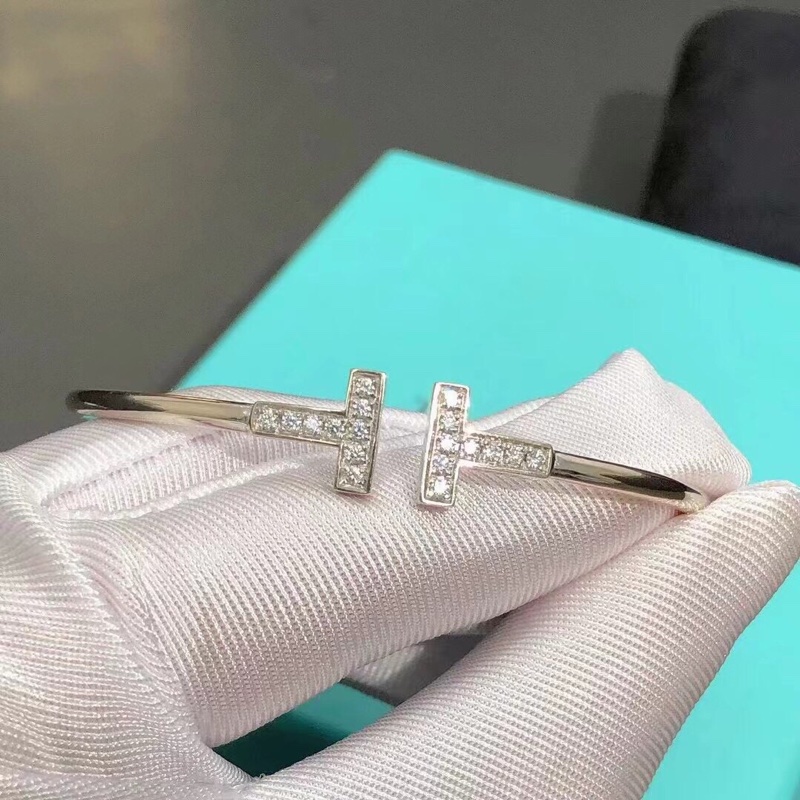 Tiffany T型白金鑲鑽手鐲s碼-1