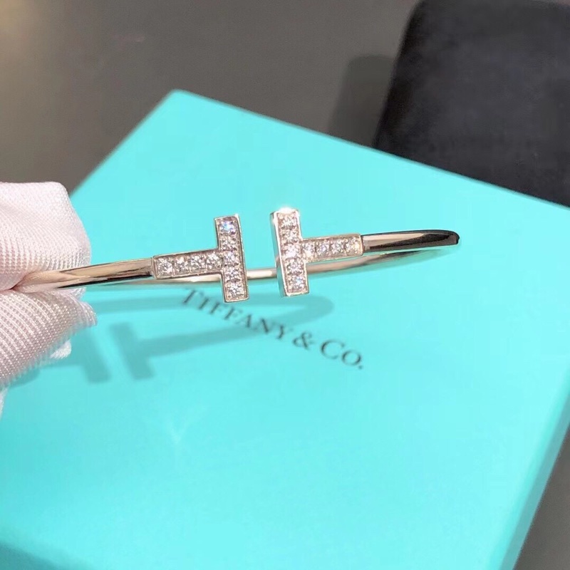 Tiffany T型白金鑲鑽手鐲s碼-2