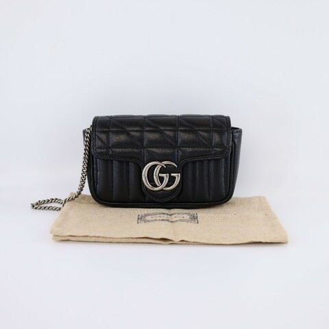 Gucci 黑色新款Mormont系列馬蒙銜縫牛皮革超迷你 斜背包 肩背包