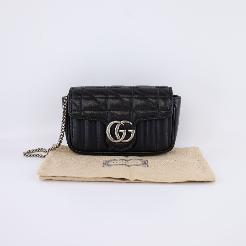 Gucci 黑色新款Mormont系列馬蒙銜縫牛皮革超迷你 斜背包 肩背包-0