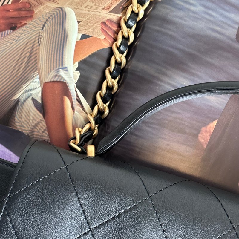 ::CHANEL:: 黑色皮革大款雙C口蓋包手提包 肩背包 鏈包 Maxi flap bag with top handle-3
