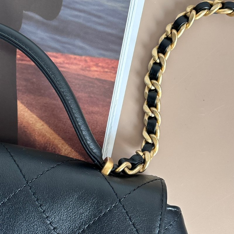 ::CHANEL:: 黑色皮革大款雙C口蓋包手提包 肩背包 鏈包 Maxi flap bag with top handle-4