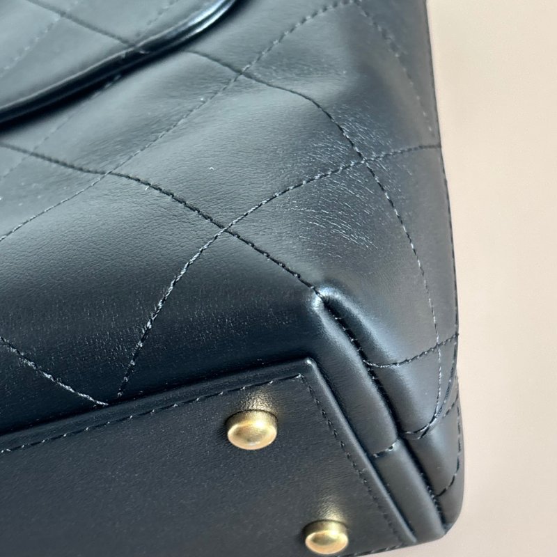 ::CHANEL:: 黑色皮革大款雙C口蓋包手提包 肩背包 鏈包 Maxi flap bag with top handle-5