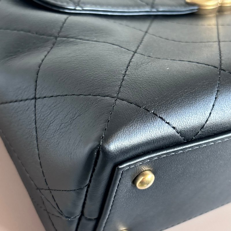 ::CHANEL:: 黑色皮革大款雙C口蓋包手提包 肩背包 鏈包 Maxi flap bag with top handle-6