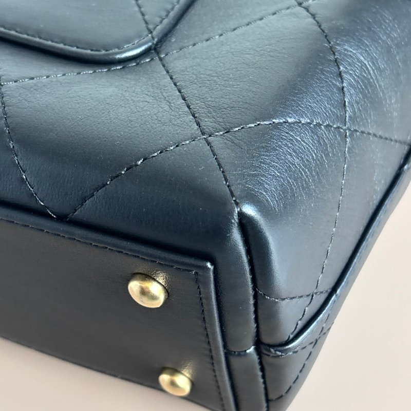 ::CHANEL:: 黑色皮革大款雙C口蓋包手提包 肩背包 鏈包 Maxi flap bag with top handle-7