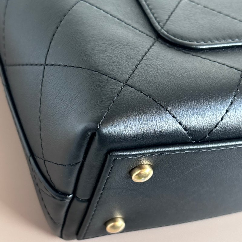 ::CHANEL:: 黑色皮革大款雙C口蓋包手提包 肩背包 鏈包 Maxi flap bag with top handle-8
