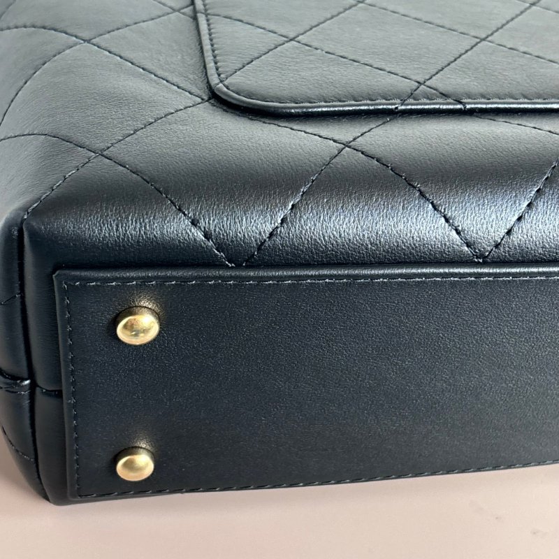 ::CHANEL:: 黑色皮革大款雙C口蓋包手提包 肩背包 鏈包 Maxi flap bag with top handle-9