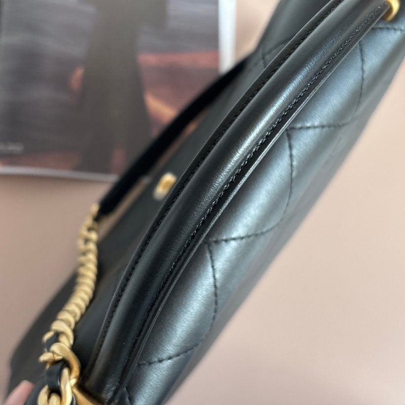 ::CHANEL:: 黑色皮革大款雙C口蓋包手提包 肩背包 鏈包 Maxi flap bag with top handle-10