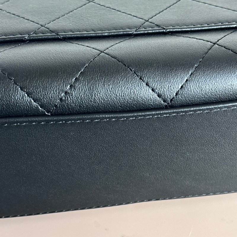 ::CHANEL:: 黑色皮革大款雙C口蓋包手提包 肩背包 鏈包 Maxi flap bag with top handle-11