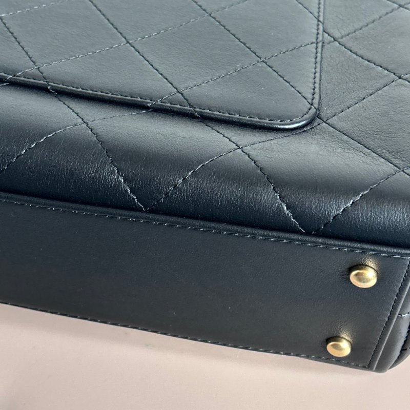 ::CHANEL:: 黑色皮革大款雙C口蓋包手提包 肩背包 鏈包 Maxi flap bag with top handle-12