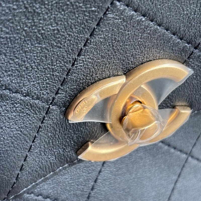 ::CHANEL:: 黑色皮革大款雙C口蓋包手提包 肩背包 鏈包 Maxi flap bag with top handle-15