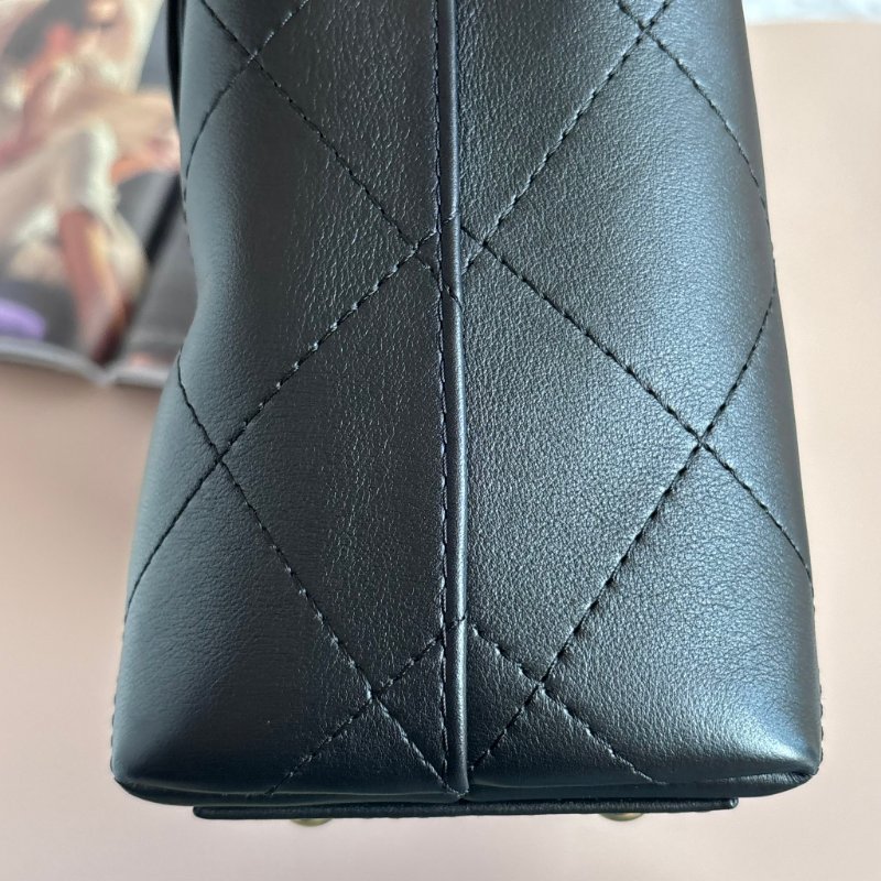 ::CHANEL:: 黑色皮革大款雙C口蓋包手提包 肩背包 鏈包 Maxi flap bag with top handle-17