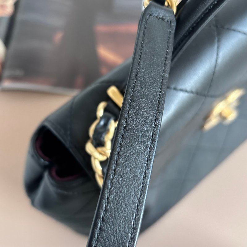 ::CHANEL:: 黑色皮革大款雙C口蓋包手提包 肩背包 鏈包 Maxi flap bag with top handle-19