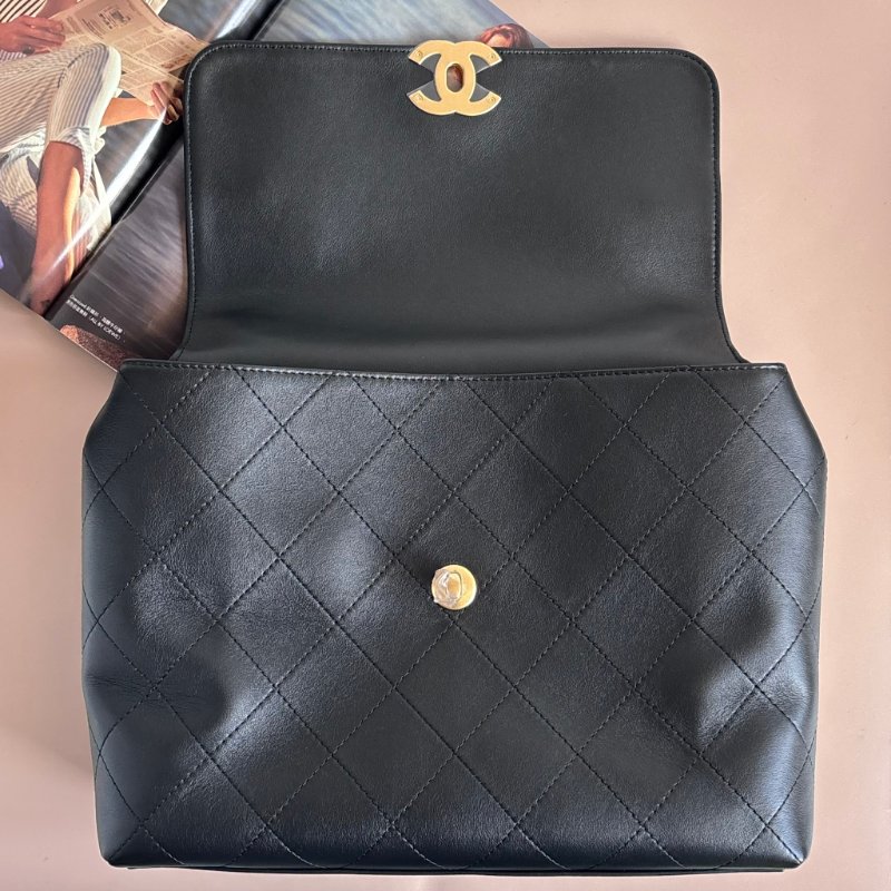 ::CHANEL:: 黑色皮革大款雙C口蓋包手提包 肩背包 鏈包 Maxi flap bag with top handle-21