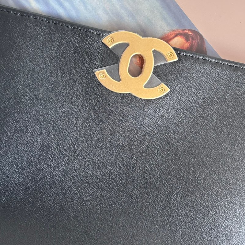 ::CHANEL:: 黑色皮革大款雙C口蓋包手提包 肩背包 鏈包 Maxi flap bag with top handle-22