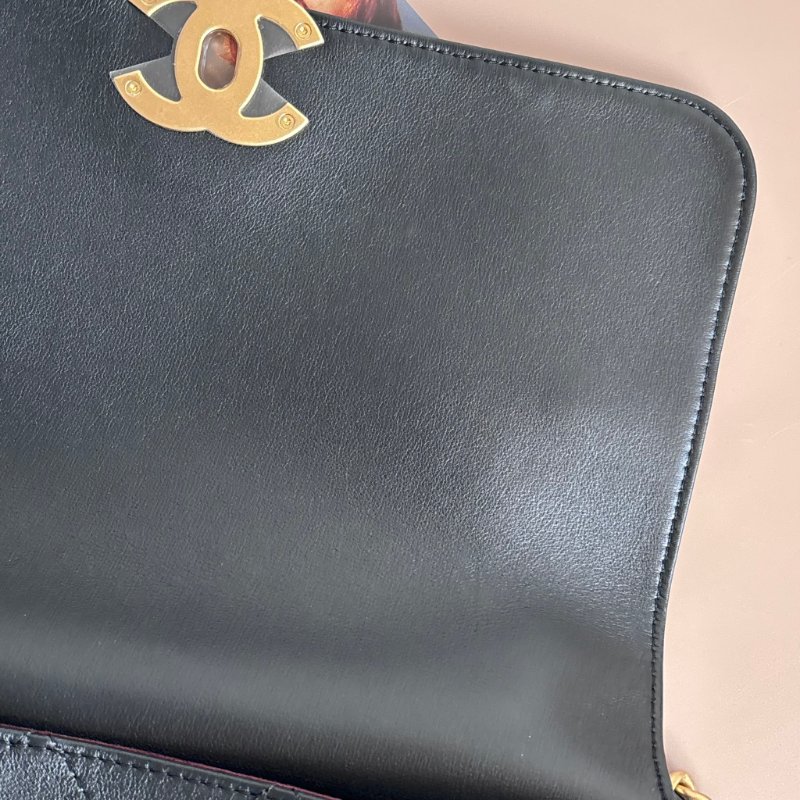 ::CHANEL:: 黑色皮革大款雙C口蓋包手提包 肩背包 鏈包 Maxi flap bag with top handle-24