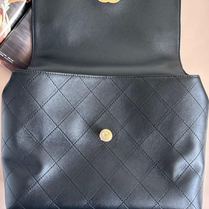::CHANEL:: 黑色皮革大款雙C口蓋包手提包 肩背包 鏈包 Maxi flap bag with top handle-25