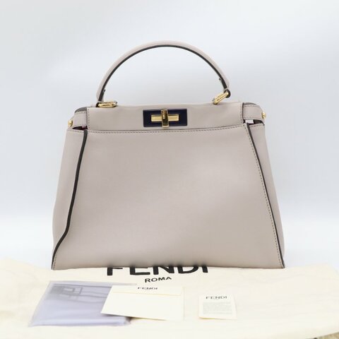 Fendi 芬迪 Peekaboo  灰白色 牛皮 手提包