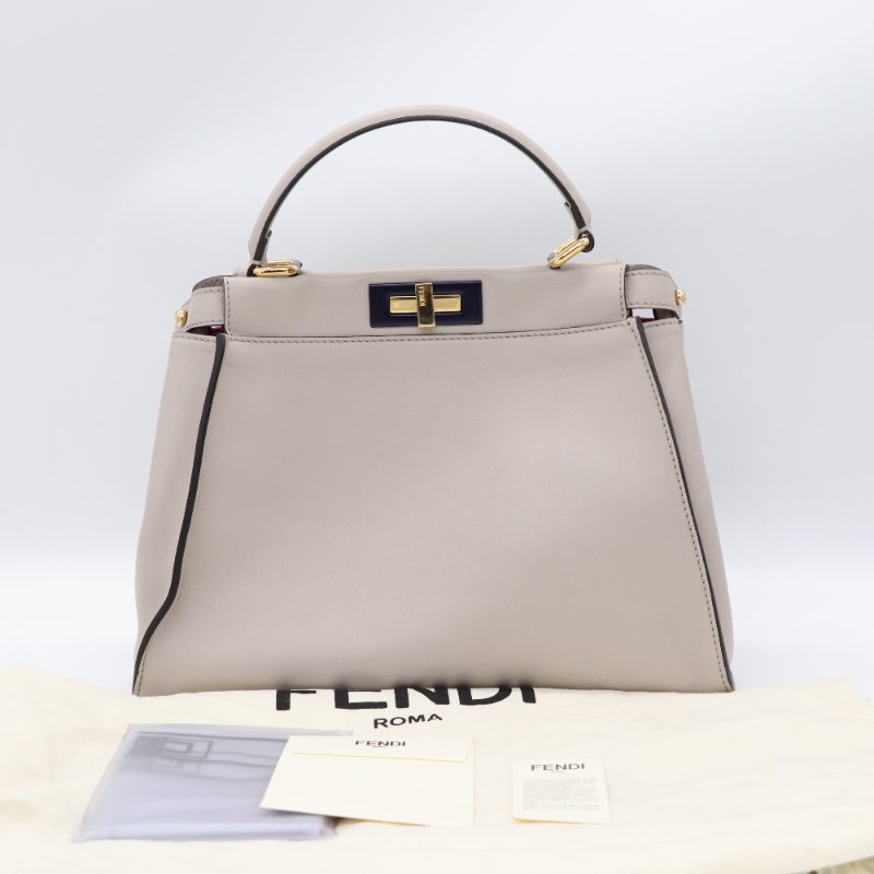 Fendi 芬迪 Peekaboo 灰白色 牛皮 手提包-0