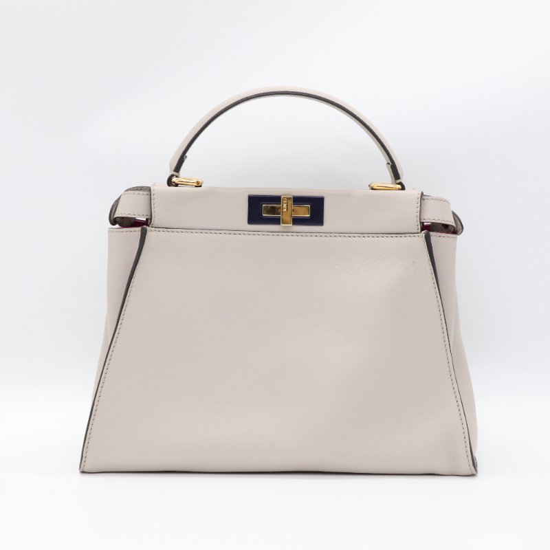 Fendi 芬迪 Peekaboo 灰白色 牛皮 手提包-3