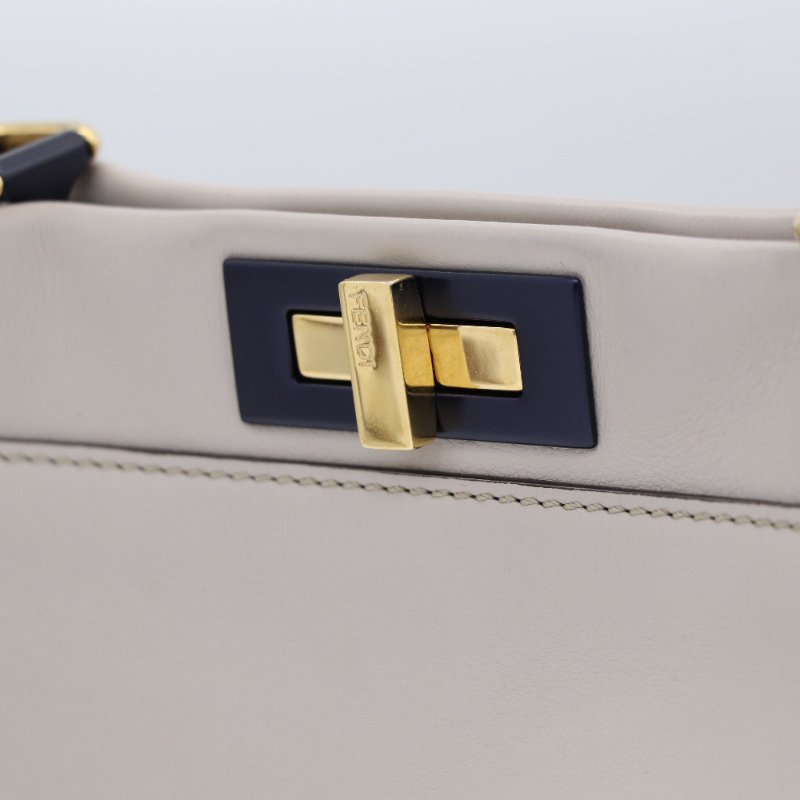 Fendi 芬迪 Peekaboo 灰白色 牛皮 手提包-7