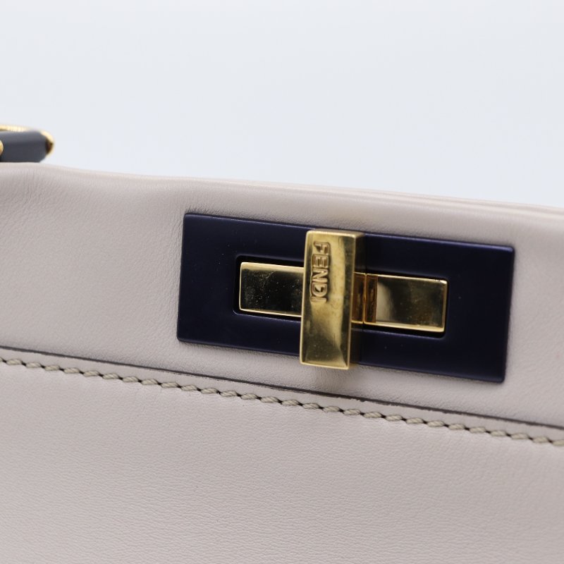 Fendi 芬迪 Peekaboo 灰白色 牛皮 手提包-10