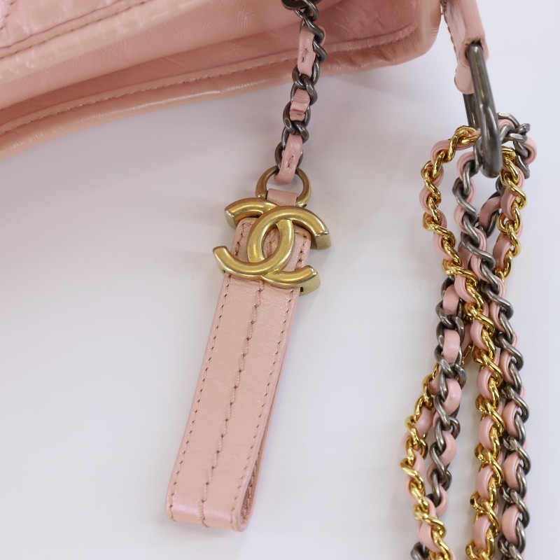 Chanel香奈兒 珠光粉幻彩復古小牛皮小號流浪包 肩背包-12