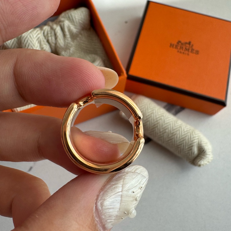 Hermes大象灰皮革玫瑰金雙H戒指💍-9