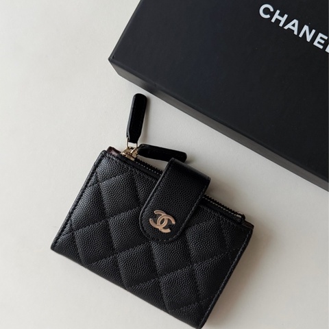 Chanel 雙拉鏈 零錢包 荔枝皮金釦 非常稀有❤️