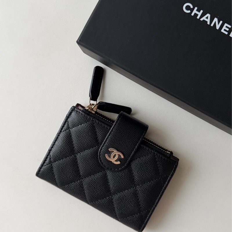 Chanel 雙拉鏈 零錢包 荔枝皮金釦 非常稀有❤️-0
