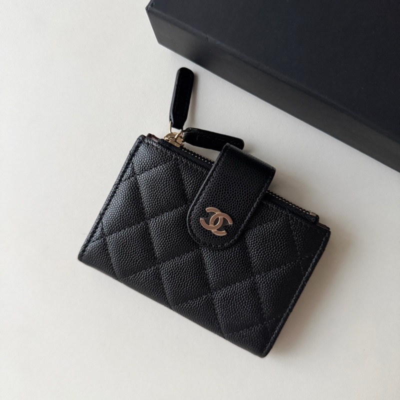 Chanel 雙拉鏈 零錢包 荔枝皮金釦 非常稀有❤️-1