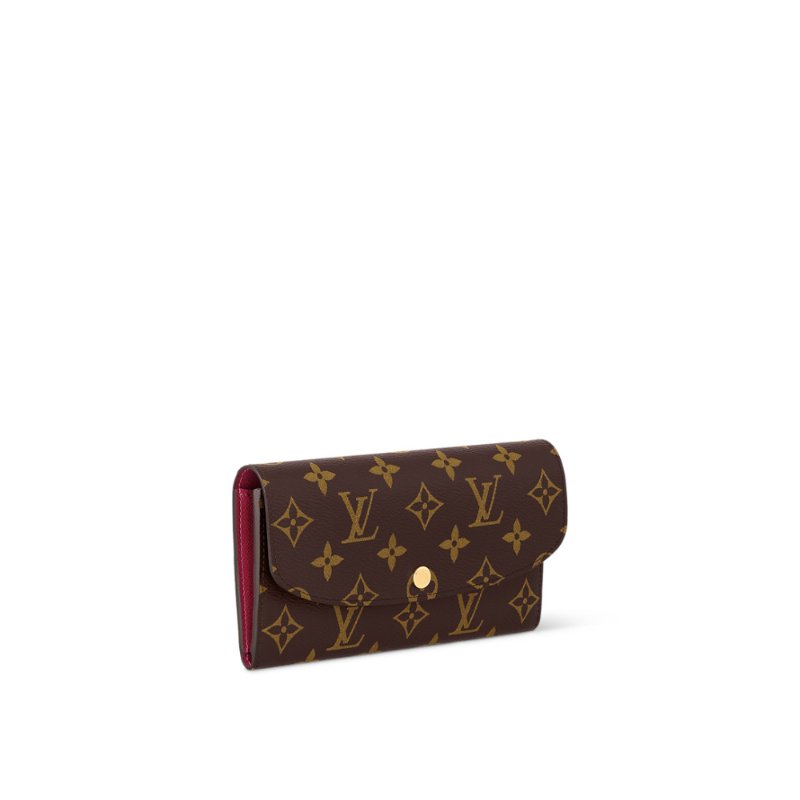 Louis Vuitton LV 路易威登 Emilie 新版經典老花釦式薄長夾/手拿包 M60697 紫紅色內裡-1