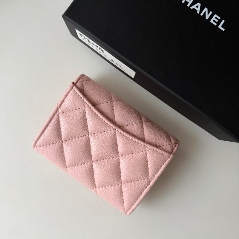 全新 Chanel 香奈兒 雙層零錢包 🌸粉色荔枝皮金釦 芯片-1