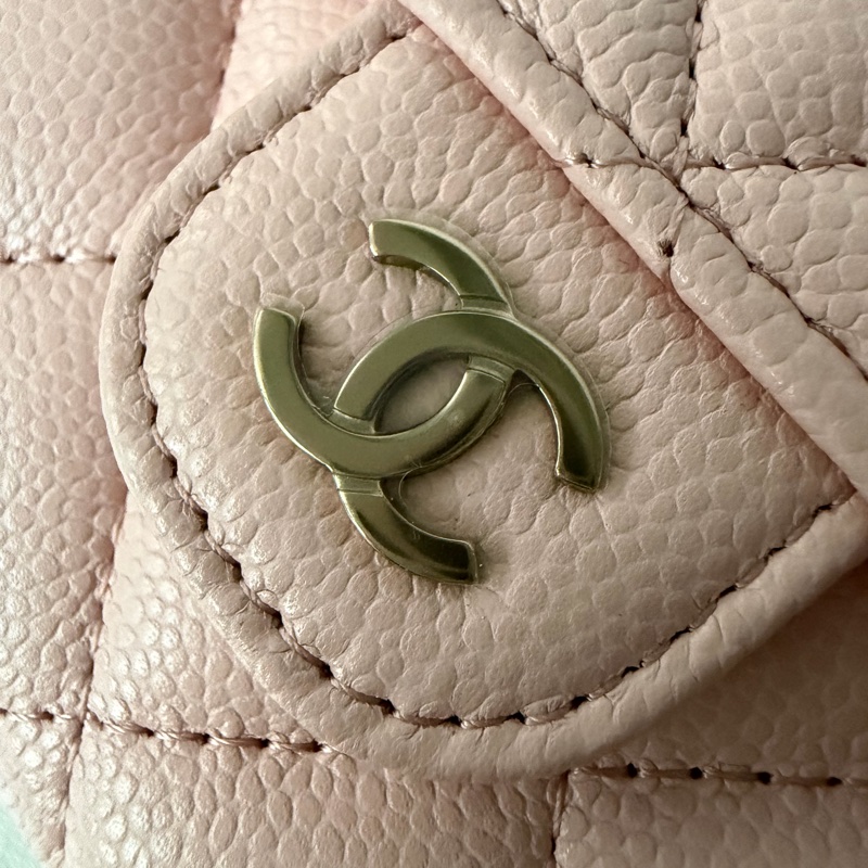 全新 Chanel 香奈兒 雙層零錢包 🌸粉色荔枝皮金釦 芯片-2