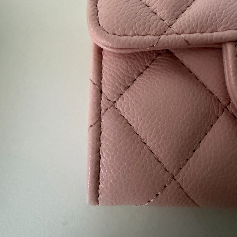 全新 Chanel 香奈兒 雙層零錢包 🌸粉色荔枝皮金釦 芯片-4