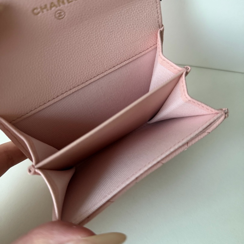 全新 Chanel 香奈兒 雙層零錢包 🌸粉色荔枝皮金釦 芯片-7